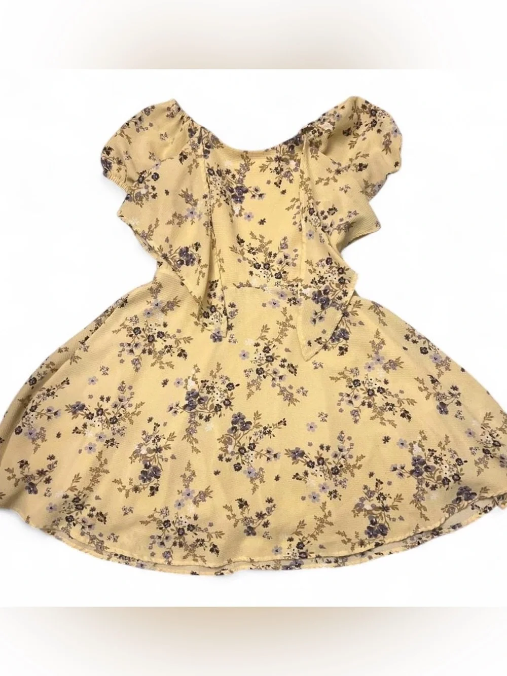 Knitworks Women’s XS Cottagecore Yellow and Purple Floral Fit-and-Flare Dress